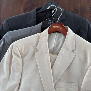 Lot of 3 46L Suits - Tan, Grey, & Charcoal
